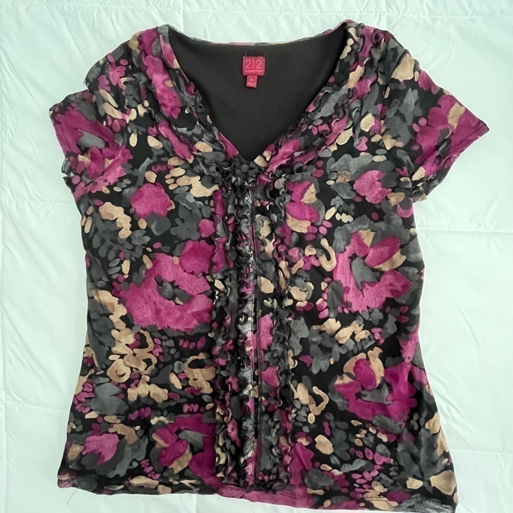 212 Collection Top. Red and Black with Ruffles. Size M